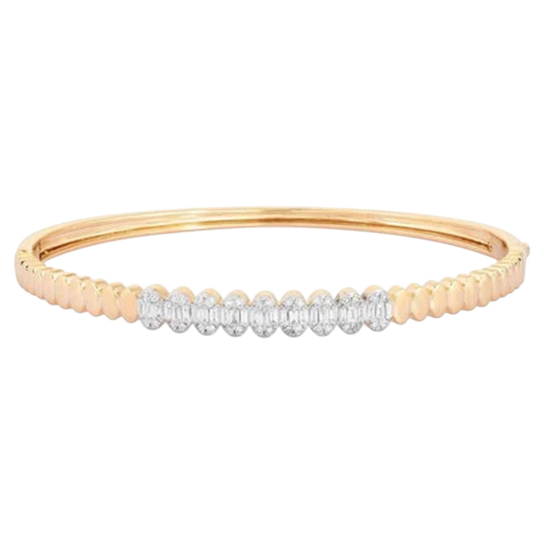 Opulent Line 14K (or 18k upon request) Yellow Gold Diamond Accent Ridge Bracelet For Sale
