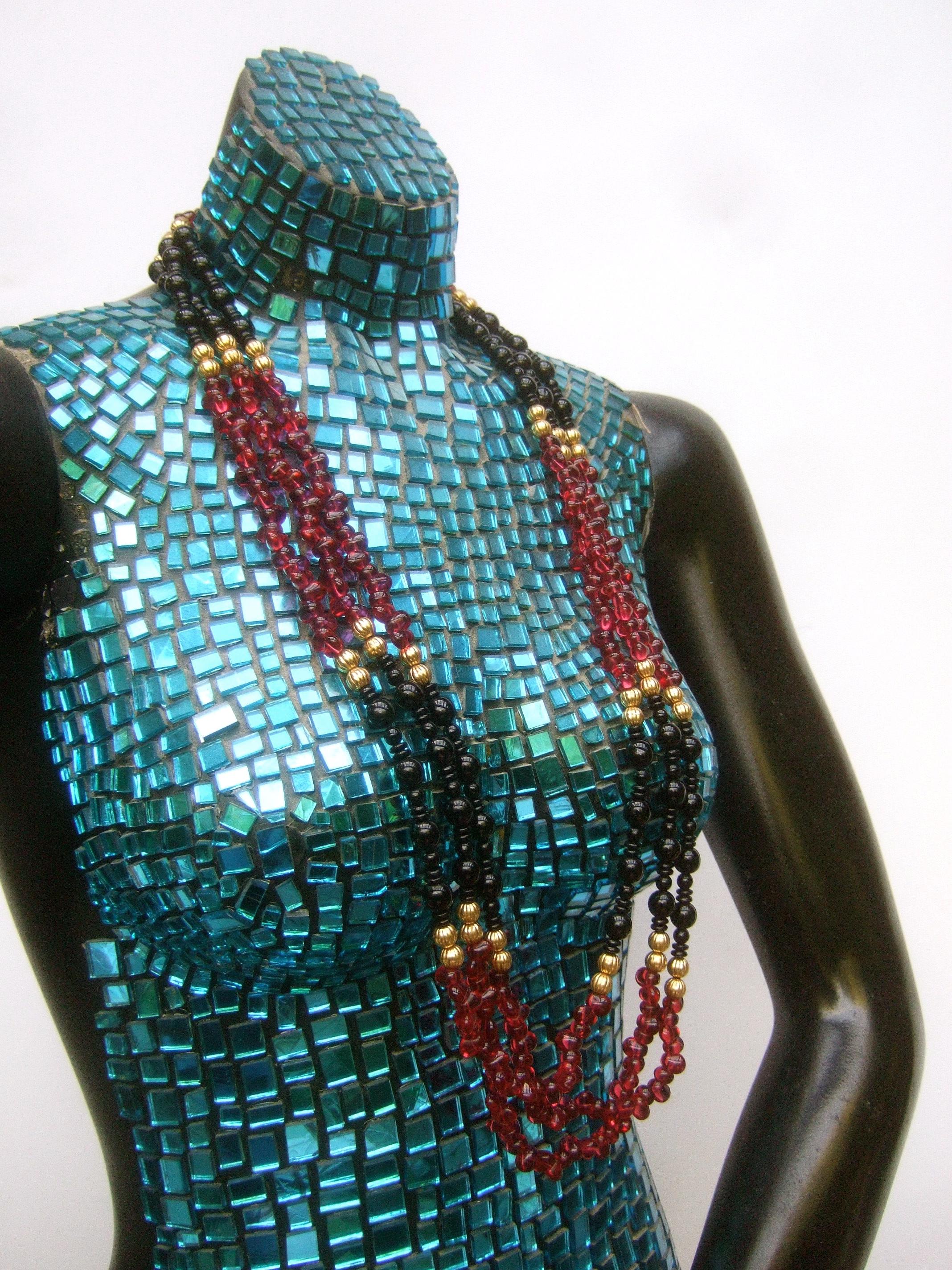 Opulent Long Glass Beaded Statement Necklace c 1980 4