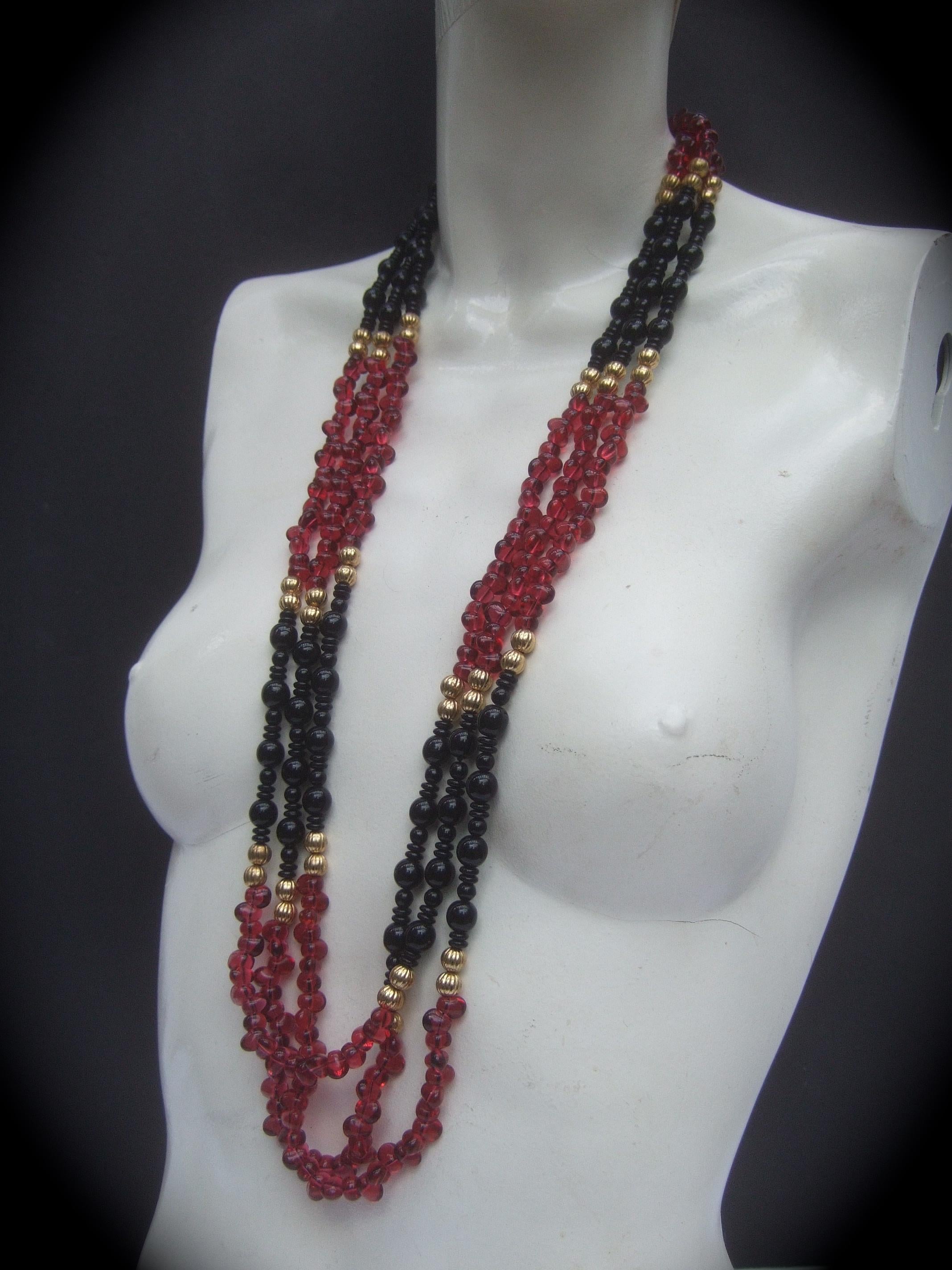 Opulent Long Glass Beaded Statement Necklace c 1980 5