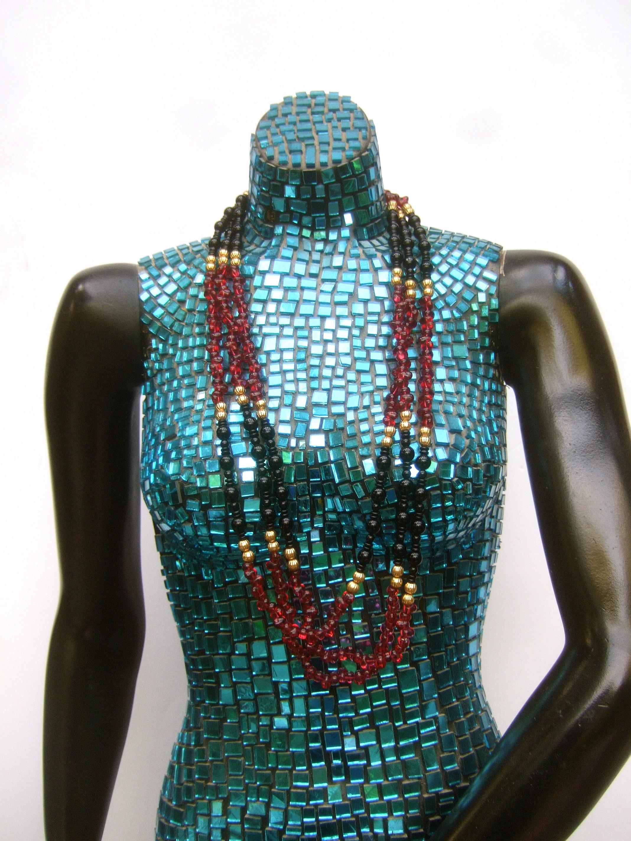 Opulent Long Glass Beaded Statement Necklace c 1980 7