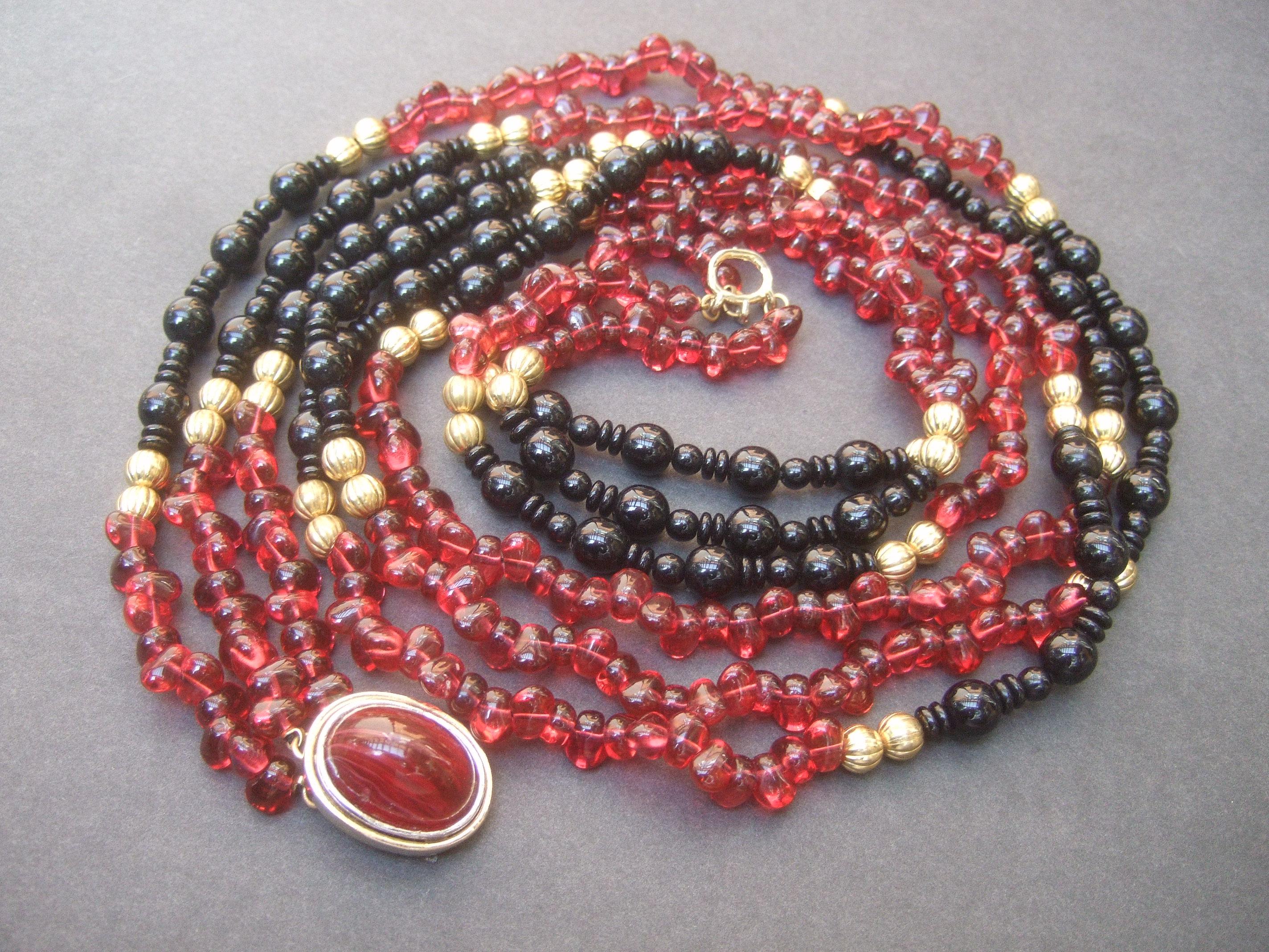 Opulent Long Glass Beaded Statement Necklace c 1980 13