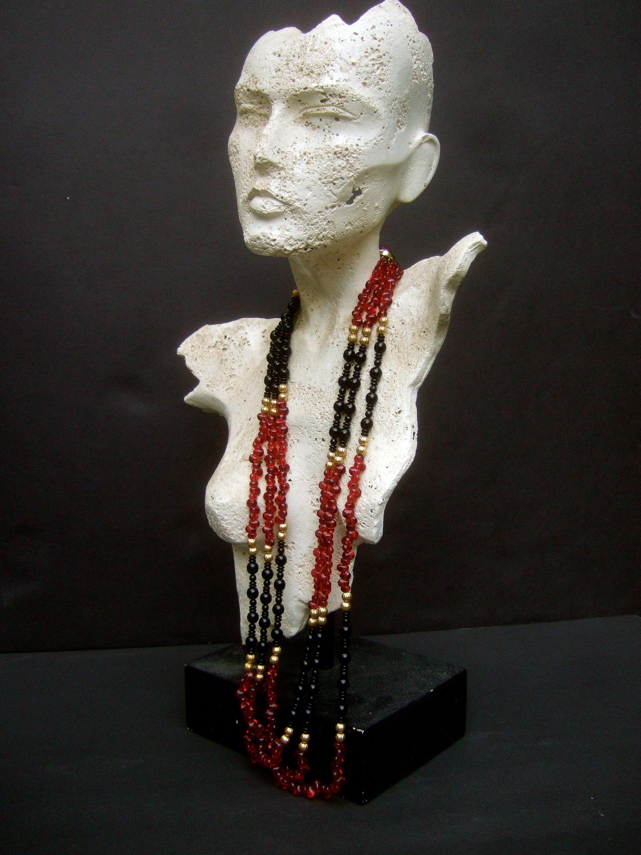 Opulent Long Glass Beaded Statement Necklace c 1980 In Good Condition In University City, MO