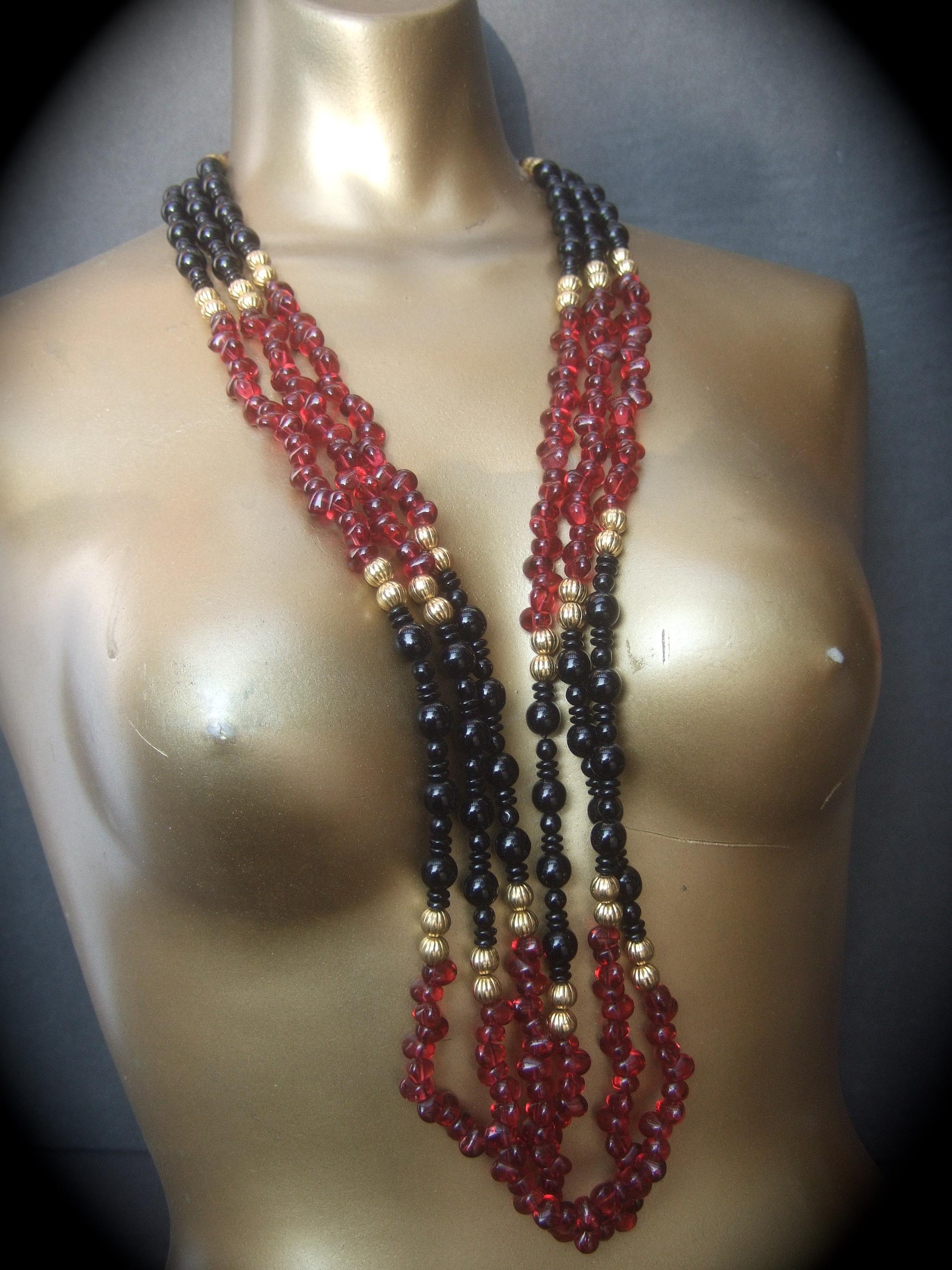 Opulent Long Glass Beaded Statement Necklace c 1980 1
