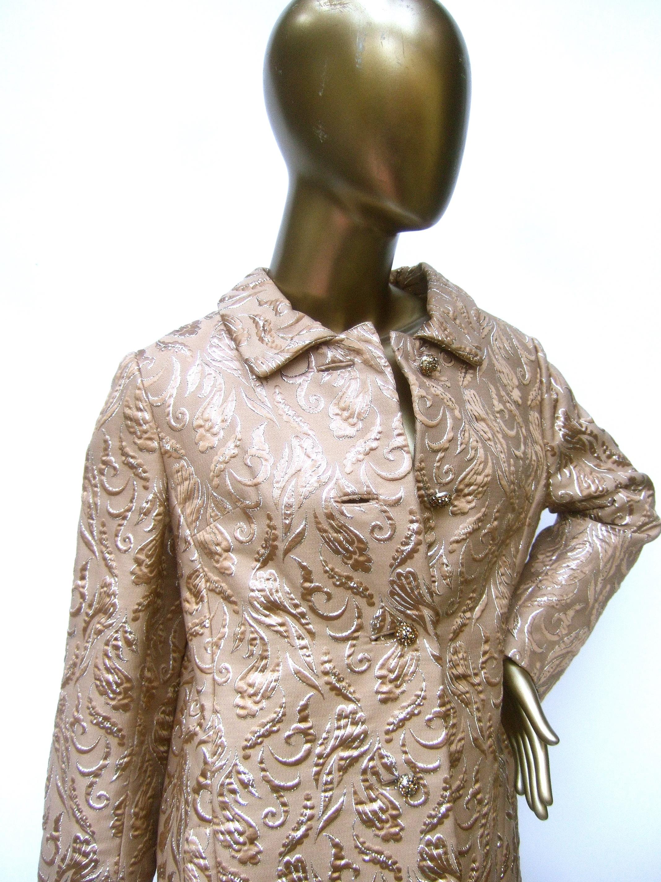 Gray Opulent Mocha Brown Brocade Evening Coat c 1960s For Sale