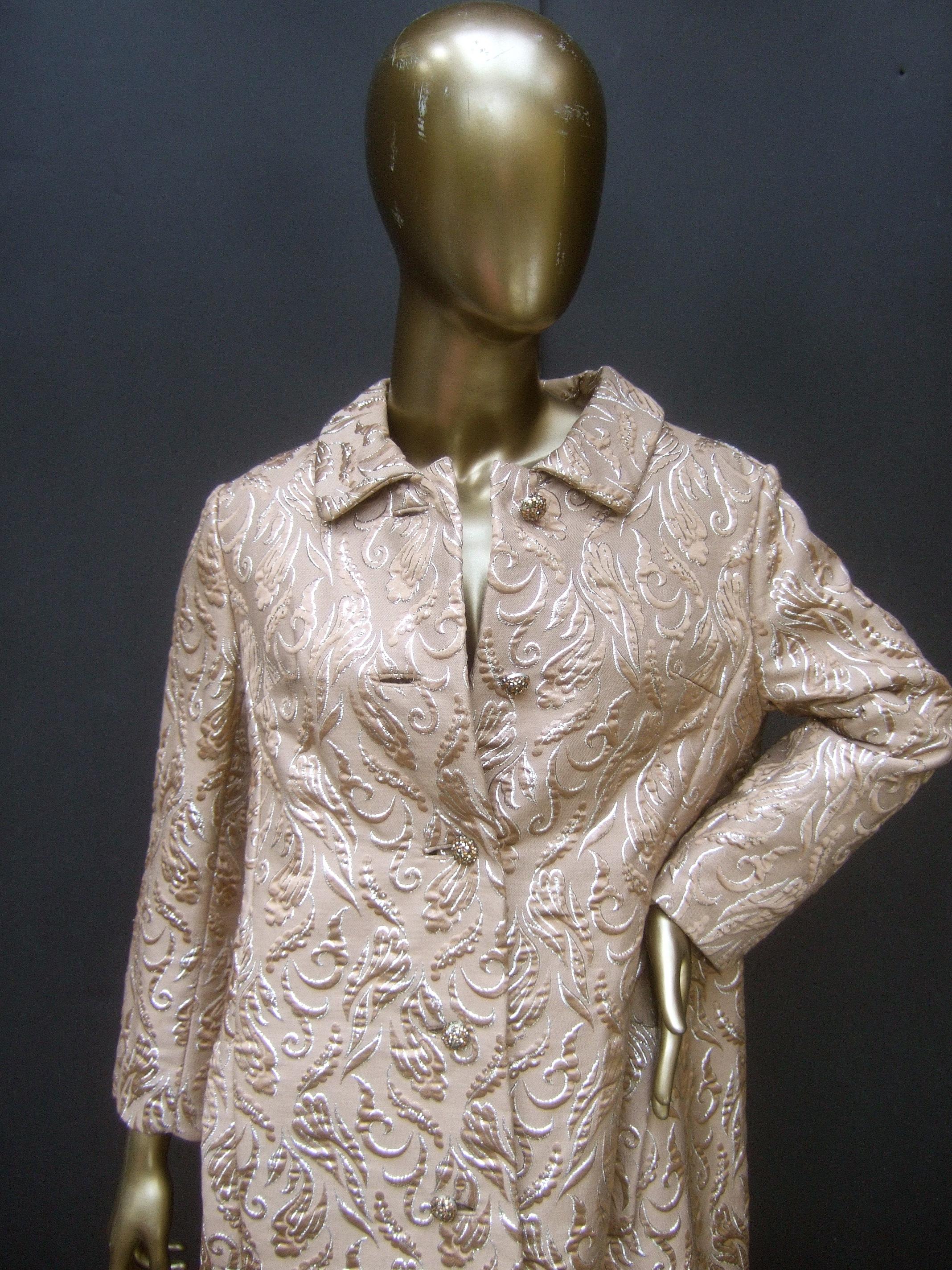 Women's Opulent Mocha Brown Brocade Evening Coat c 1960s For Sale