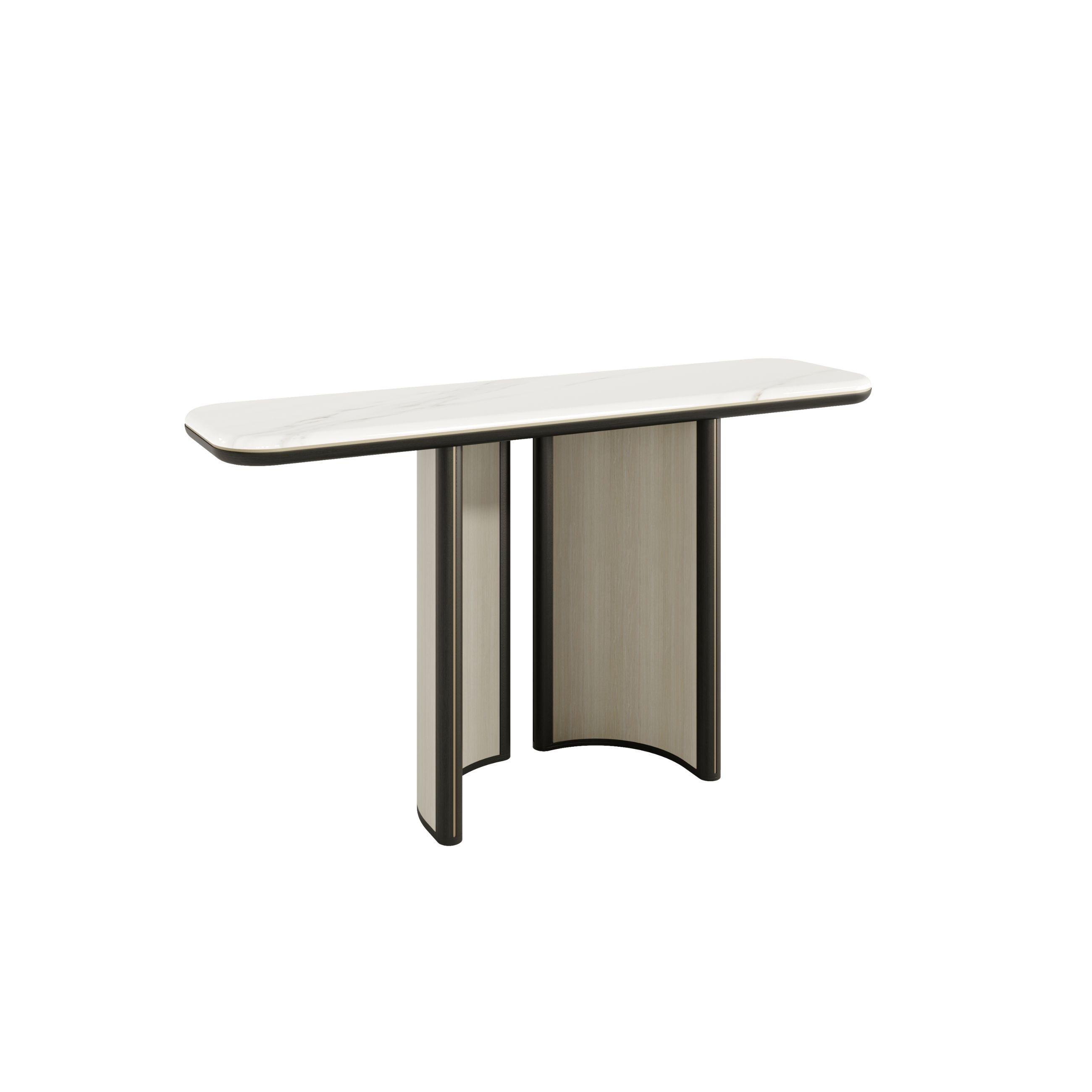 Contemporary Opulent Modern Console Table with Marble Top & Color Antique Brass Accents For Sale