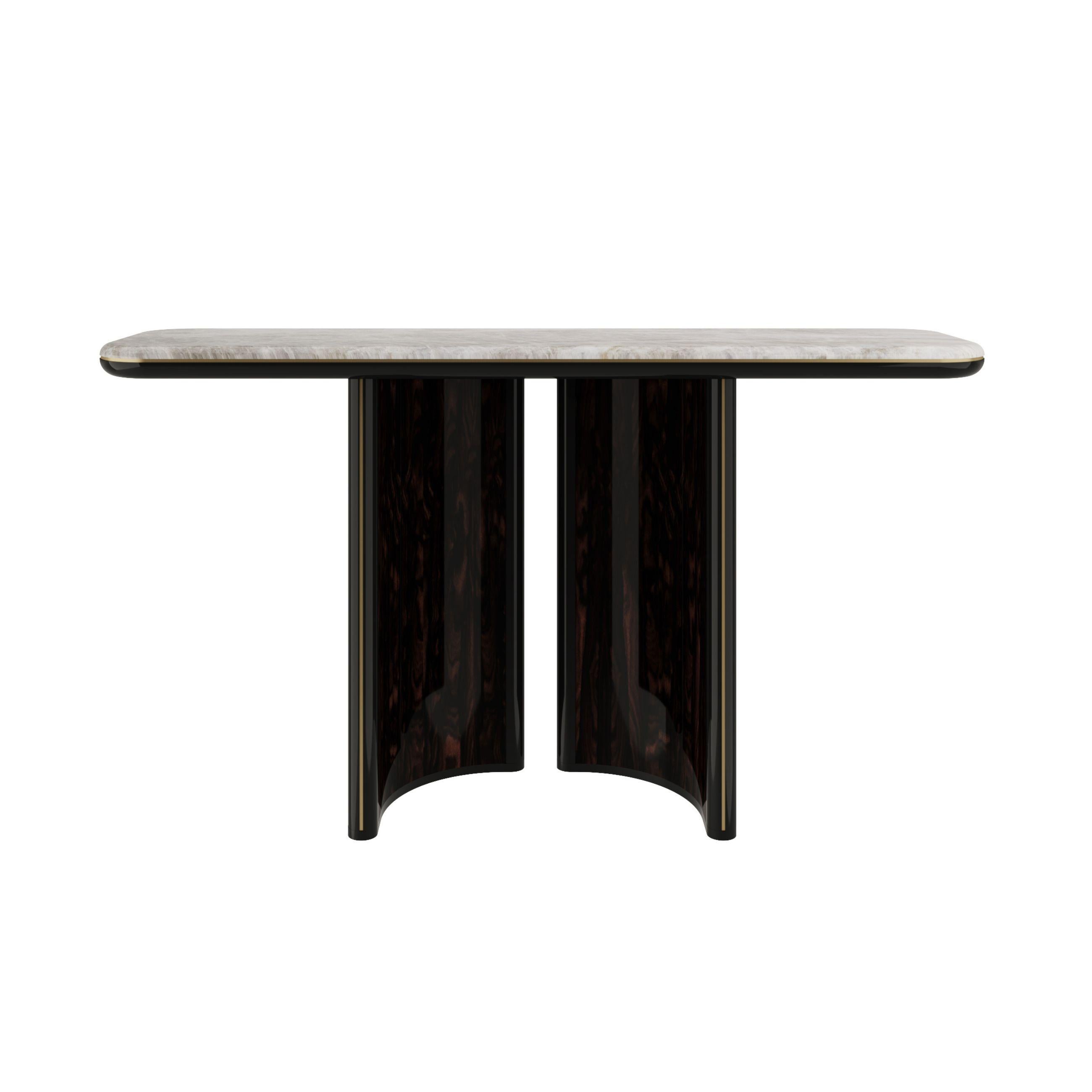 Opulent Modern Console Table with Marble Top & Color Antique Brass Accents For Sale 1