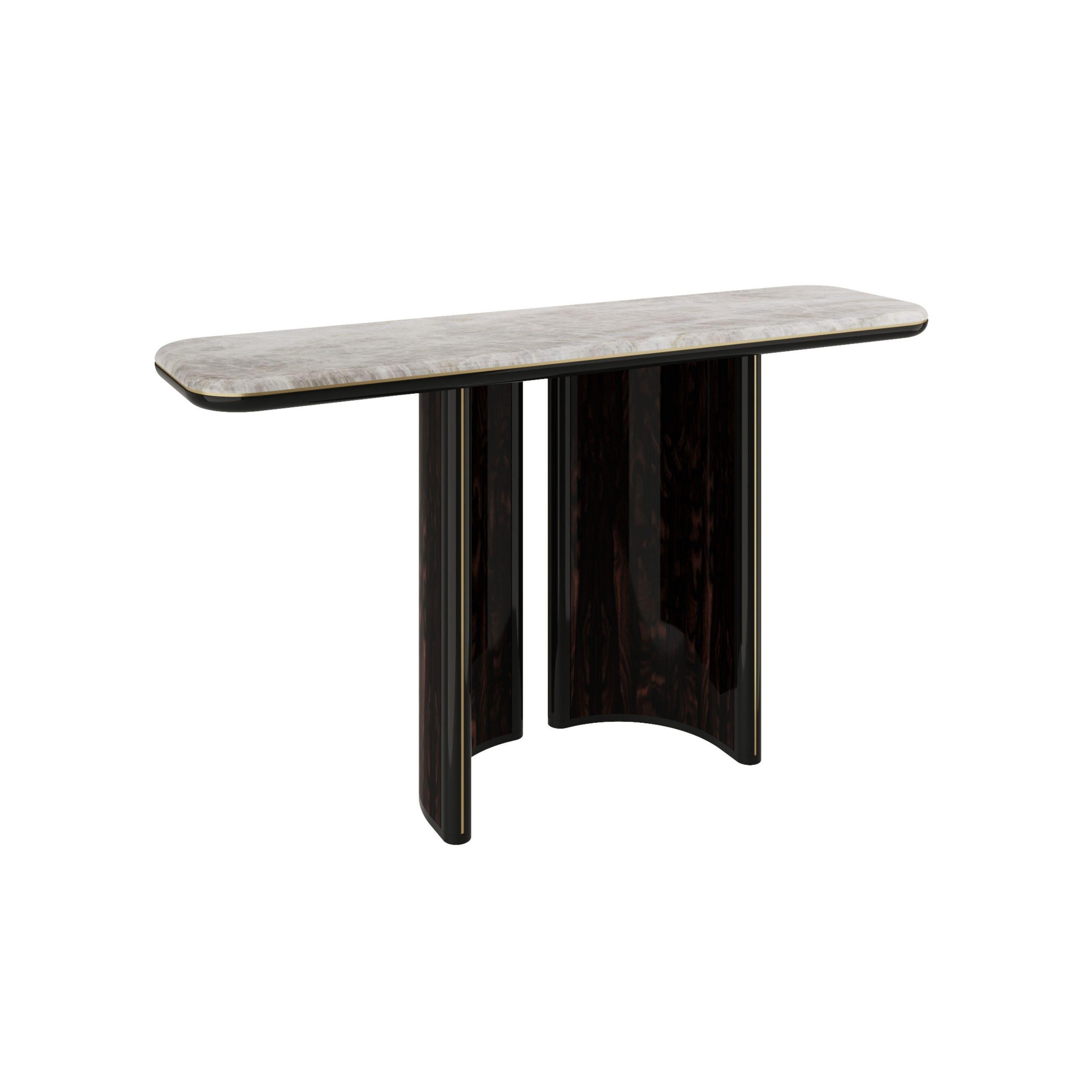 Opulent Modern Console Table with Marble Top & Color Antique Brass Accents For Sale 2