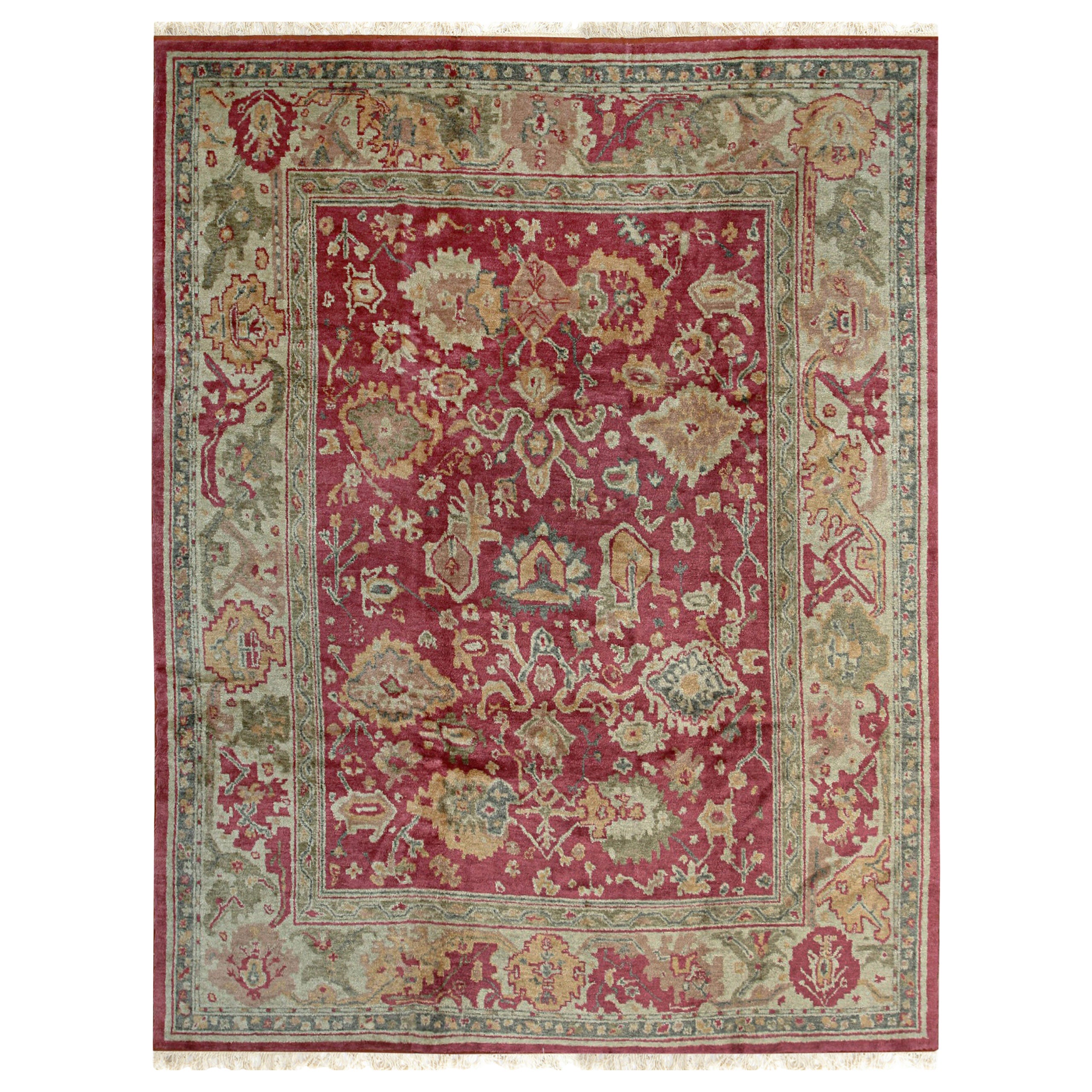Opulent Mohair Oushak Red Hand-Knotted Rug Carpet with Allover Floral Design For Sale