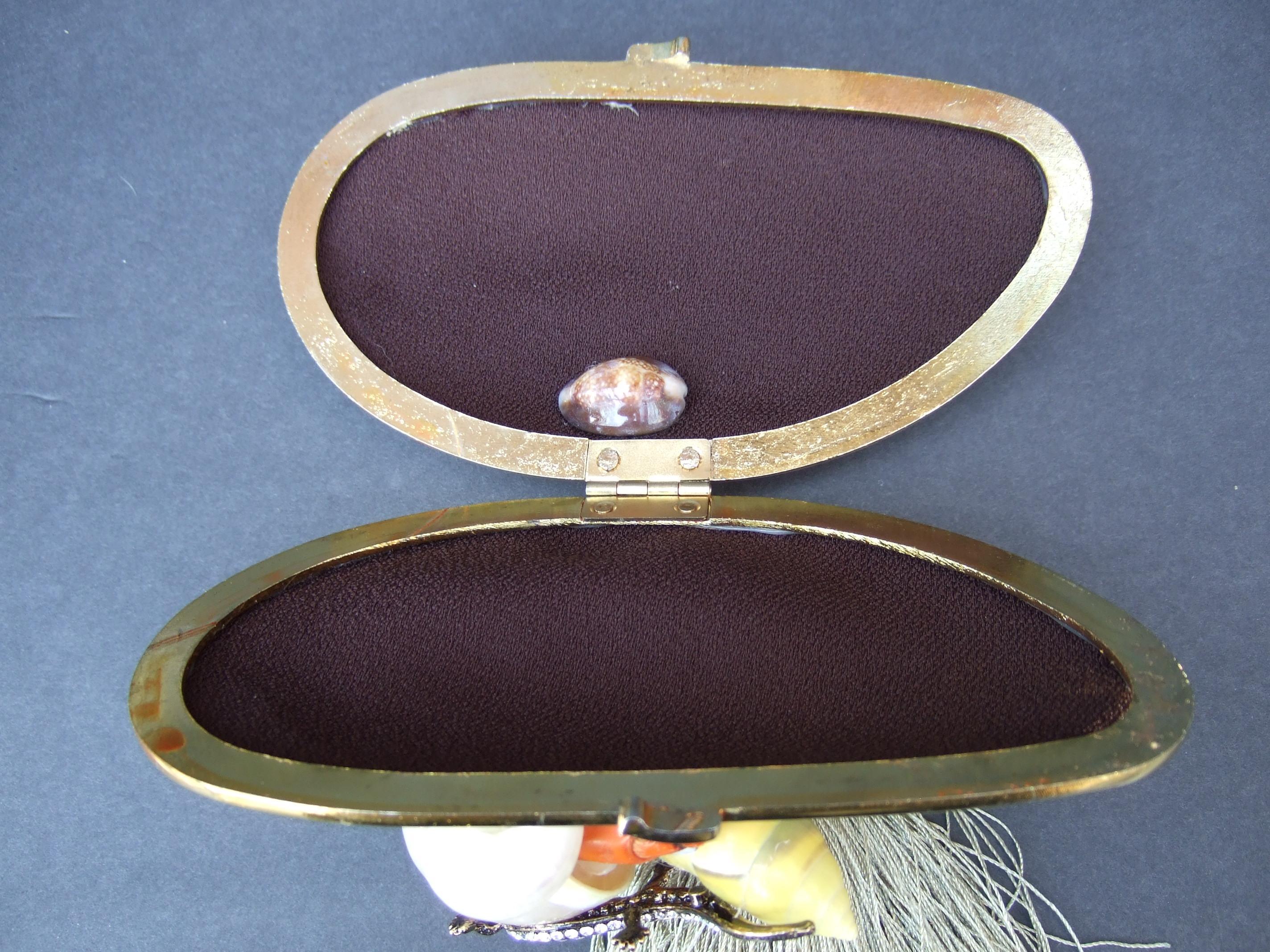 Opulent Mother of Pearl Crystal Lizard Encrusted Artisan Clutch c 1970s For Sale 10