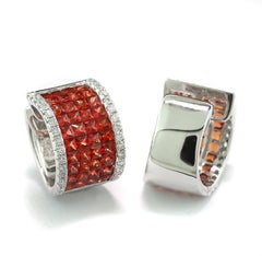 Opulentos Pendientes de Zafiro Naranja y Diamantes, 4,24 Quilates, Oro Blanco 18 Kilates