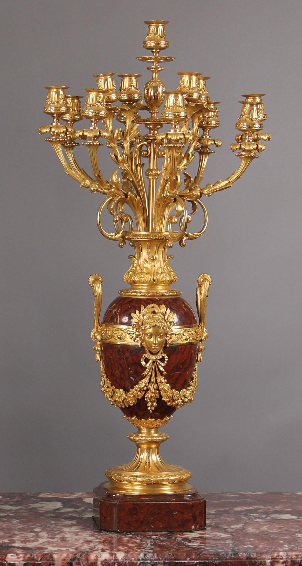 XIX secolo Opulent Pair of Late 19th Century French Thirteen Light Candelabra in vendita