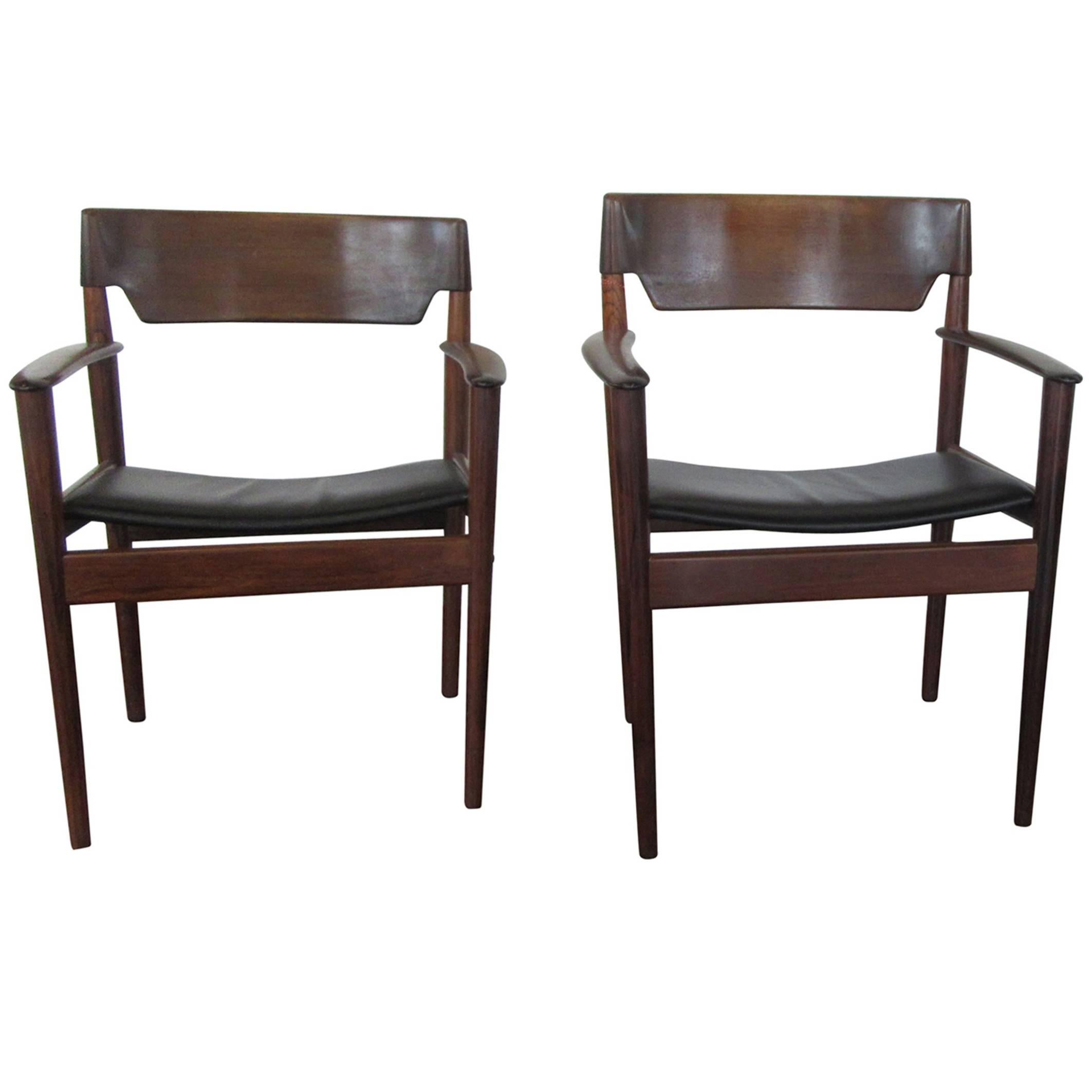 Opulent Rosewood Armchairs by Grete Jalk with Leather Seats For Sale