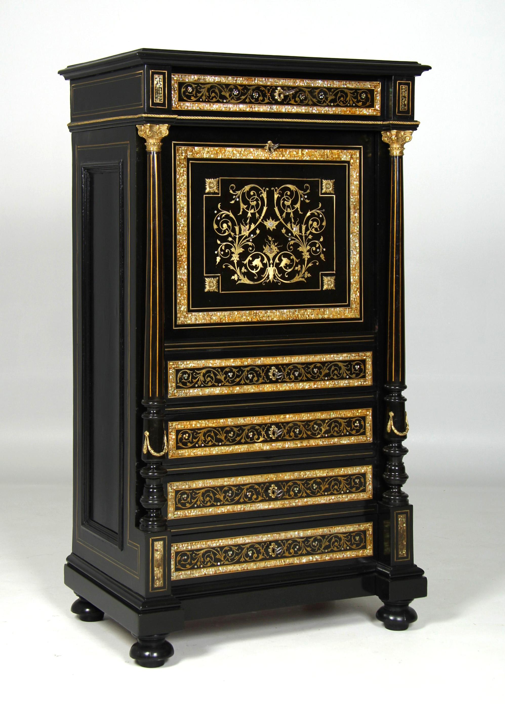 XIX secolo Opulent Secretary in Napoleon III - Makart Style, Vienna, circa 1880 in vendita