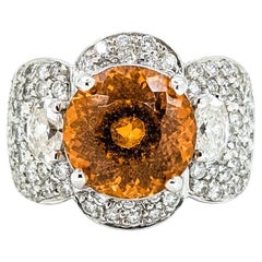 Opulent Spessarite Garnet & Diamond Ring in 18k