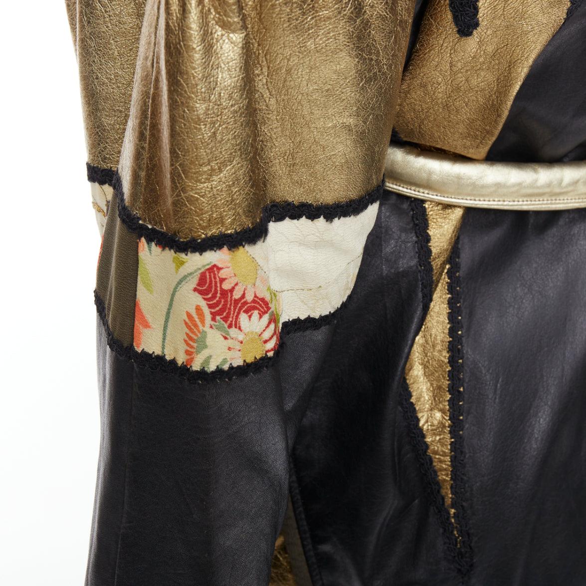 OPULENT Vintage gold black leather oriental patchwork belted coat 6