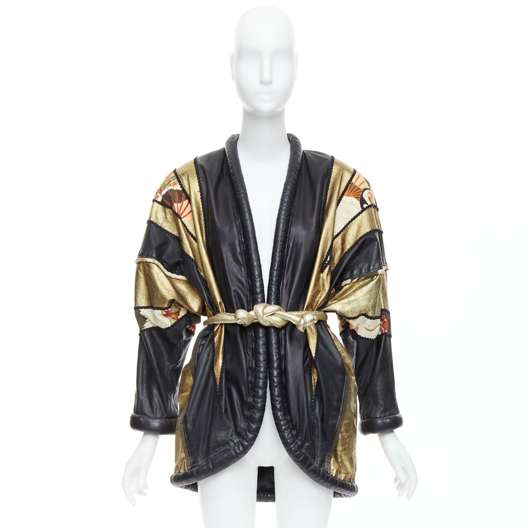 OPULENT Vintage gold black leather oriental patchwork belted coat 8