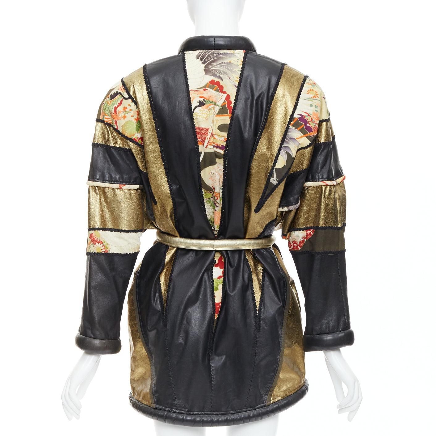 OPULENT Vintage gold black leather oriental patchwork belted coat 1