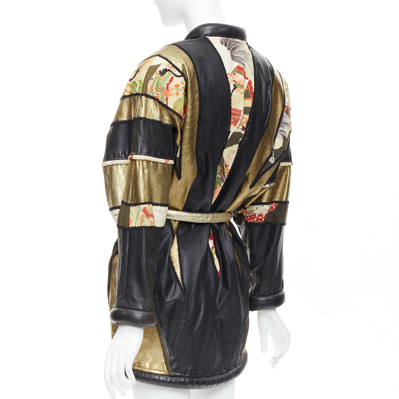 OPULENT Vintage gold black leather oriental patchwork belted coat 2
