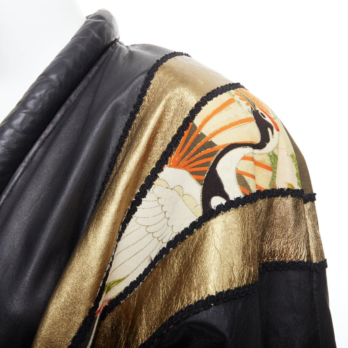 OPULENT Vintage gold black leather oriental patchwork belted coat 3
