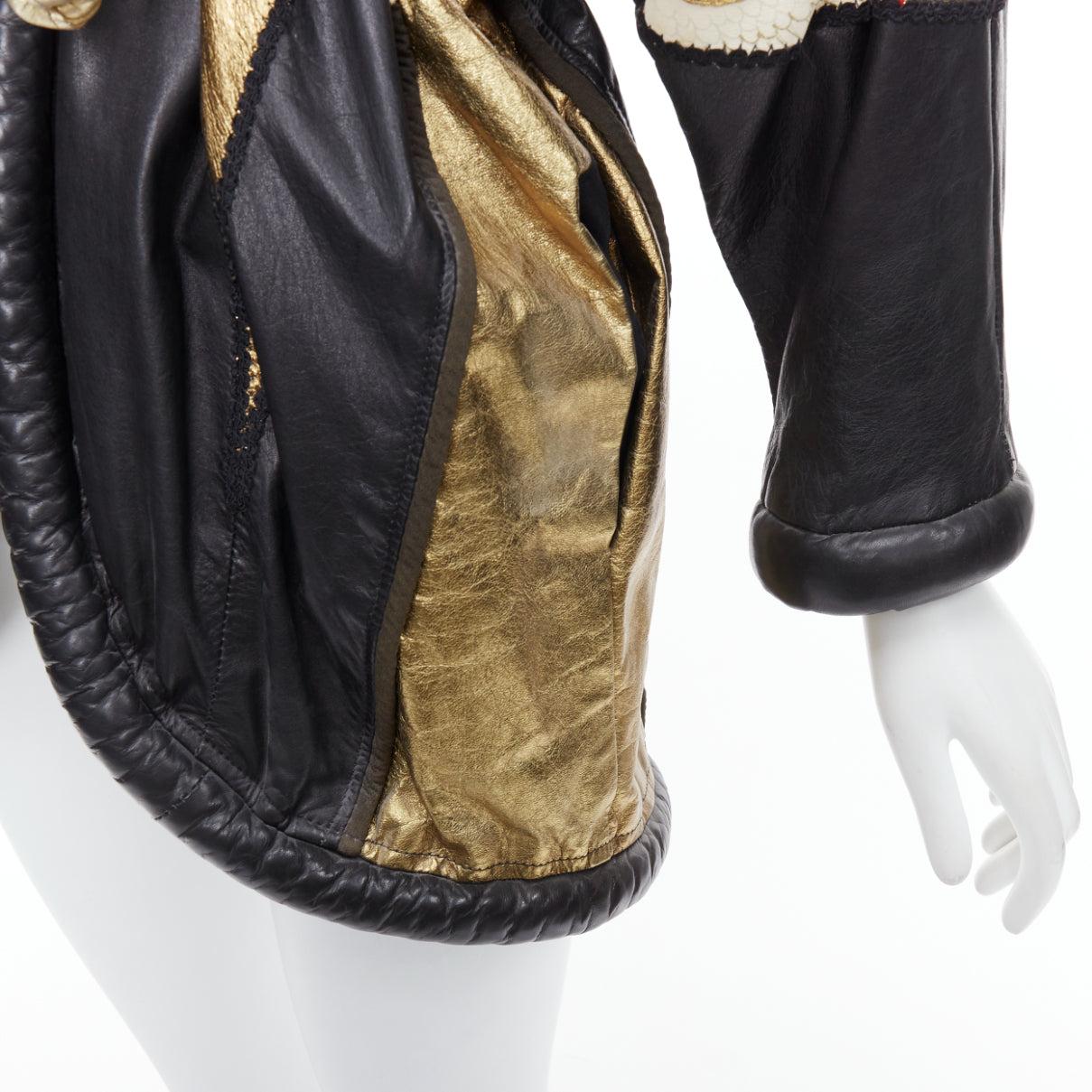 OPULENT Vintage gold black leather oriental patchwork belted coat 4