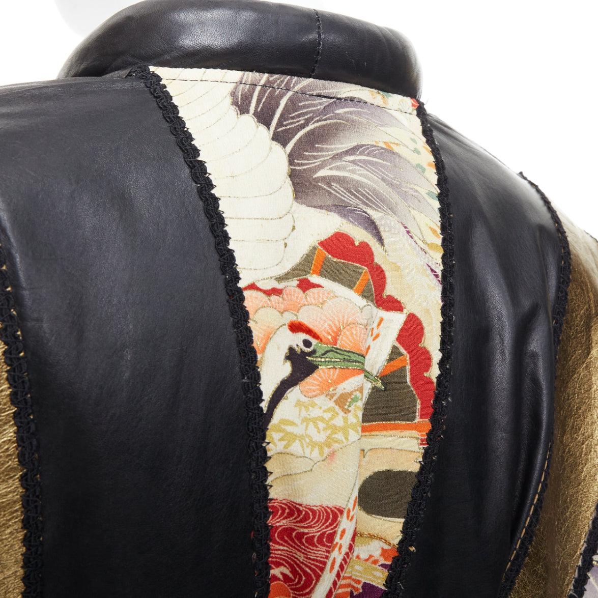 OPULENT Vintage gold black leather oriental patchwork belted coat 5