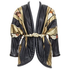 OPULENT Vintage gold black leather oriental patchwork belted coat