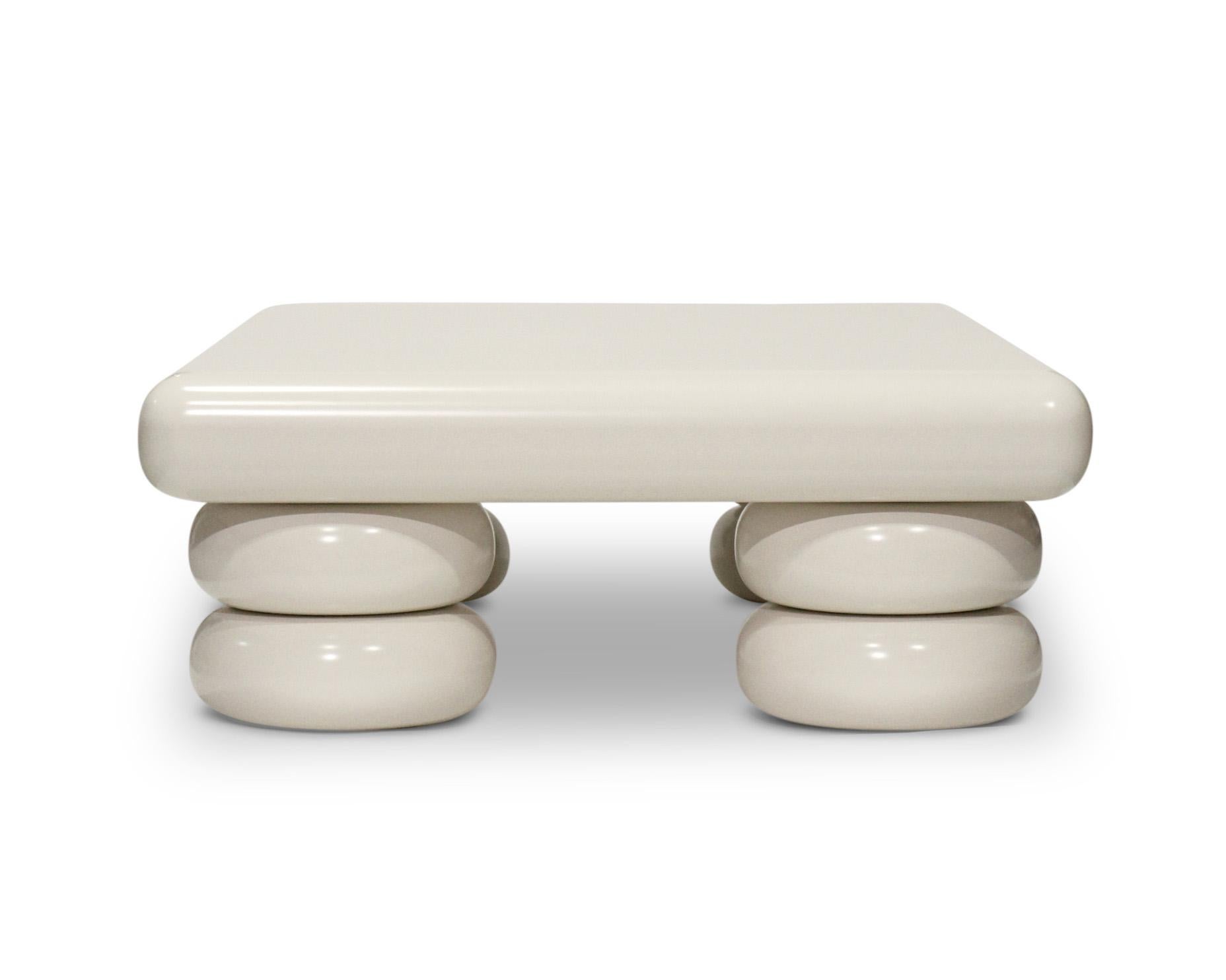 American Opulent White Cocktail or Coffee Taarof Table by Kouros Maghsoudi, Flat Top For Sale