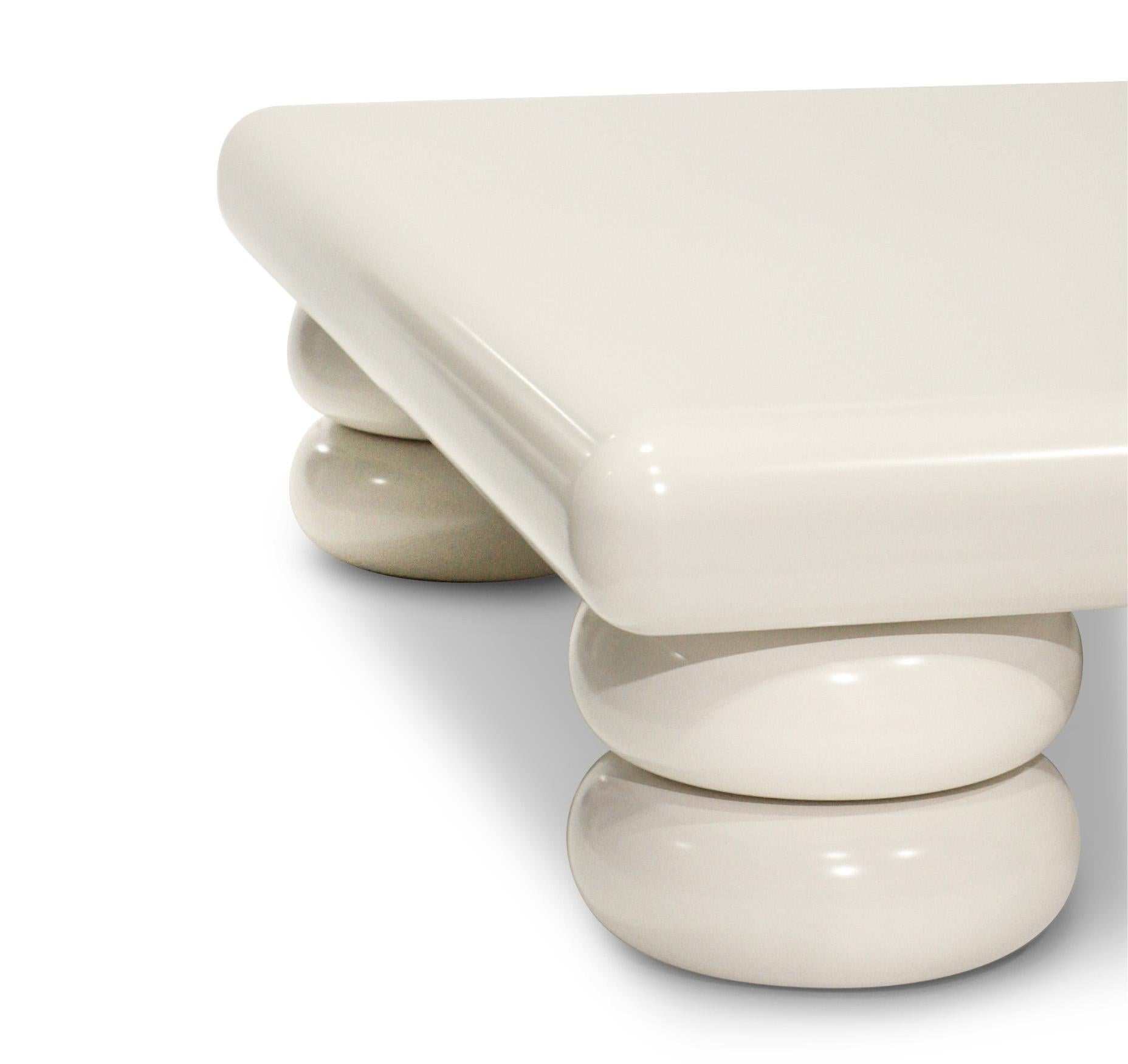 Modern Opulent White Cocktail or Coffee Taarof Table by Kouros Maghsoudi, Flat Top For Sale