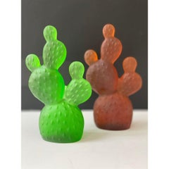 Opuntia Cactus in Dark Amber Glass Sculpture