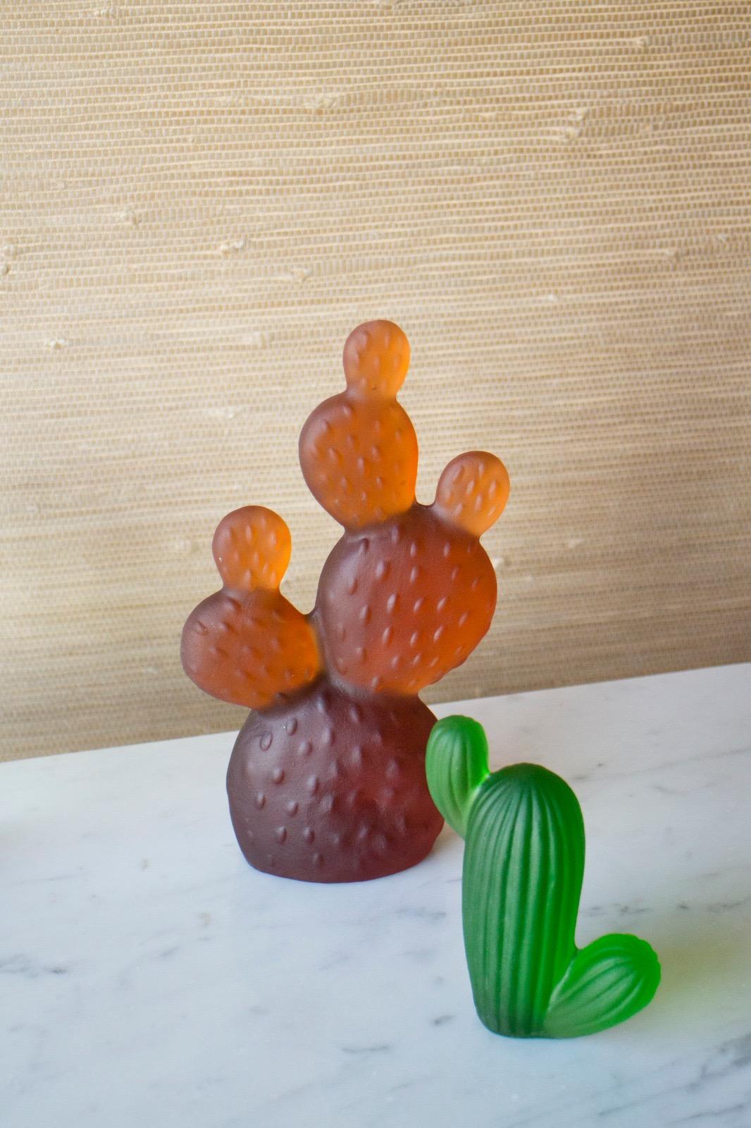 European Opuntia Cactus in Dark Amber Glass Sculpture For Sale