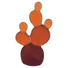 Opuntia Cactus in Dark Amber Glass Sculpture