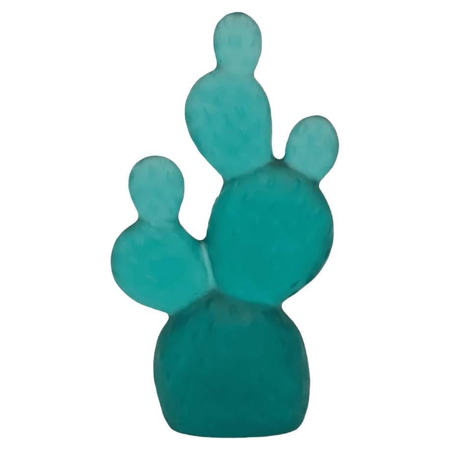 Opuntia Cactus in Forest Green Glass Sculpture