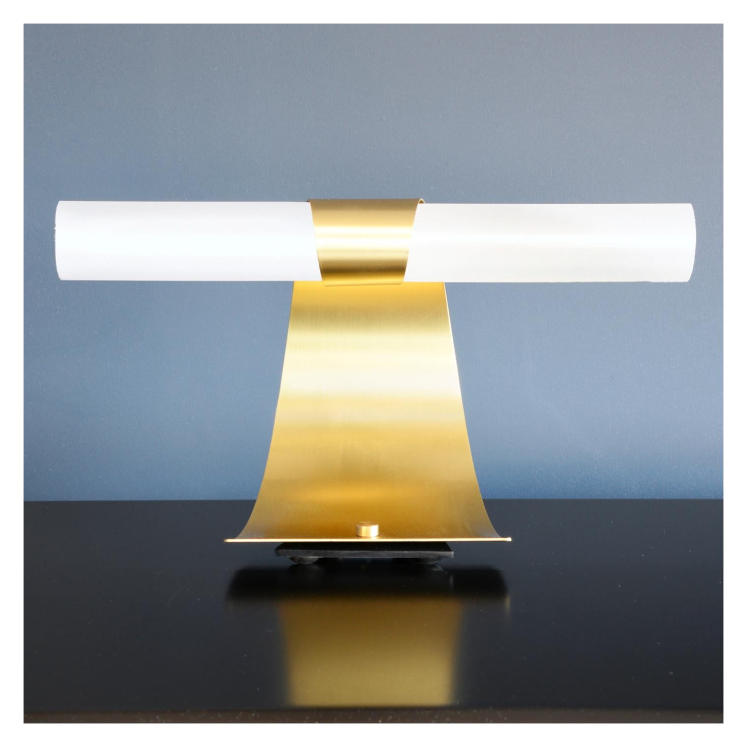 British OPUS Desk Lamp in Brushed Brass and Opaque Glass