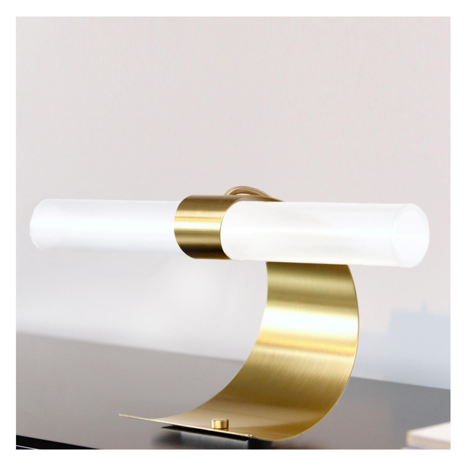 Contemporary OPUS Desk Lamp in Brushed Brass and Opaque Glass