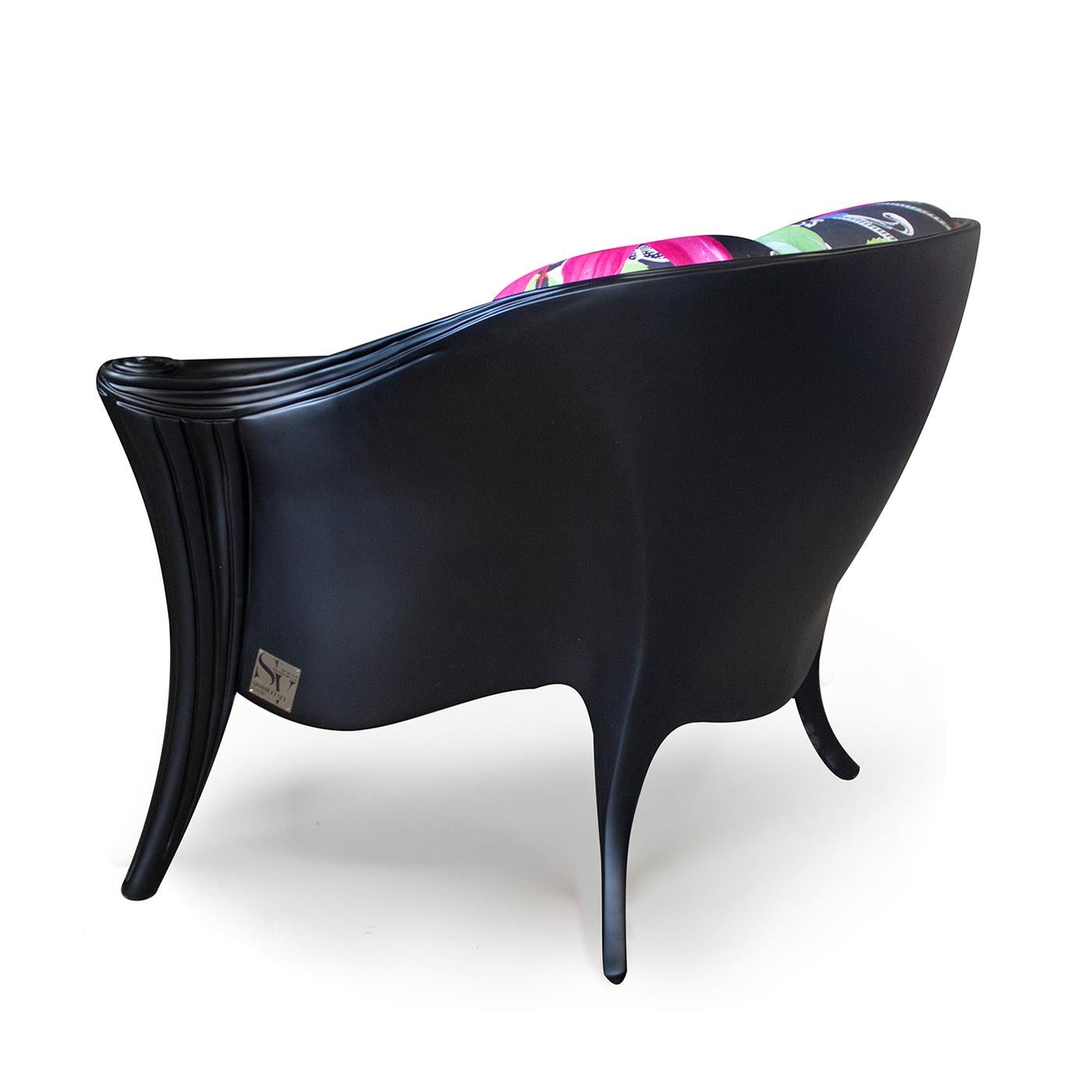 Italian Opus Futura Black Flower and lacquer armchair By Carlo Rampazzi For Sale