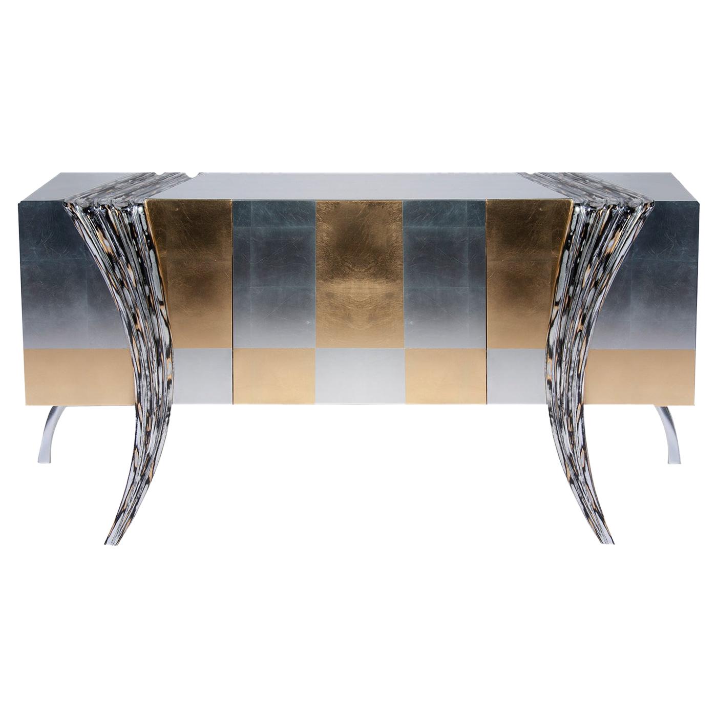 Opus Futura Gold and Silver Sideboard by Carlo Rampazzi For Sale
