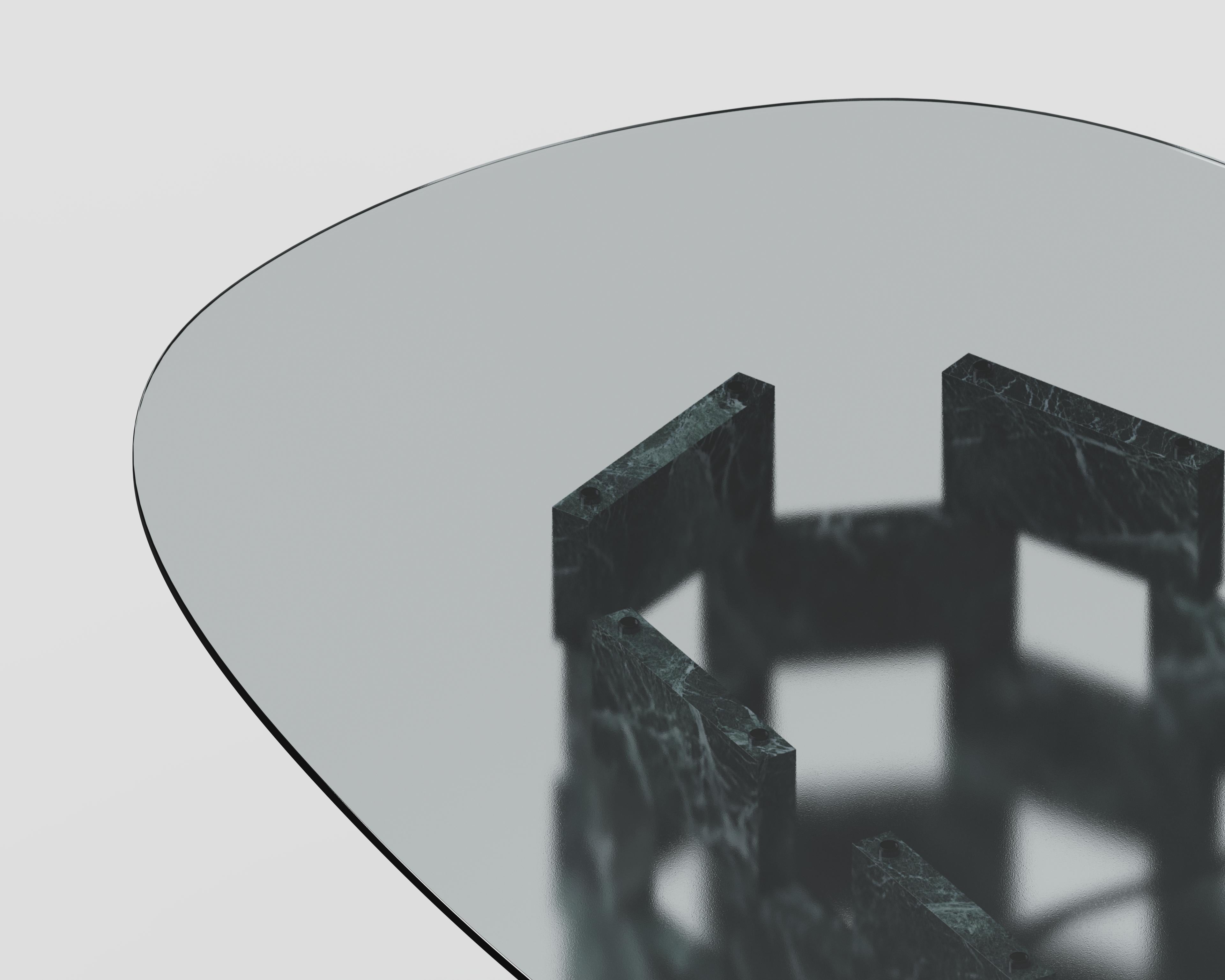 Polish Opus Mod 1 Marble, Extrawhite Glass And Metal Dining Table by Antonio De Marco For Sale