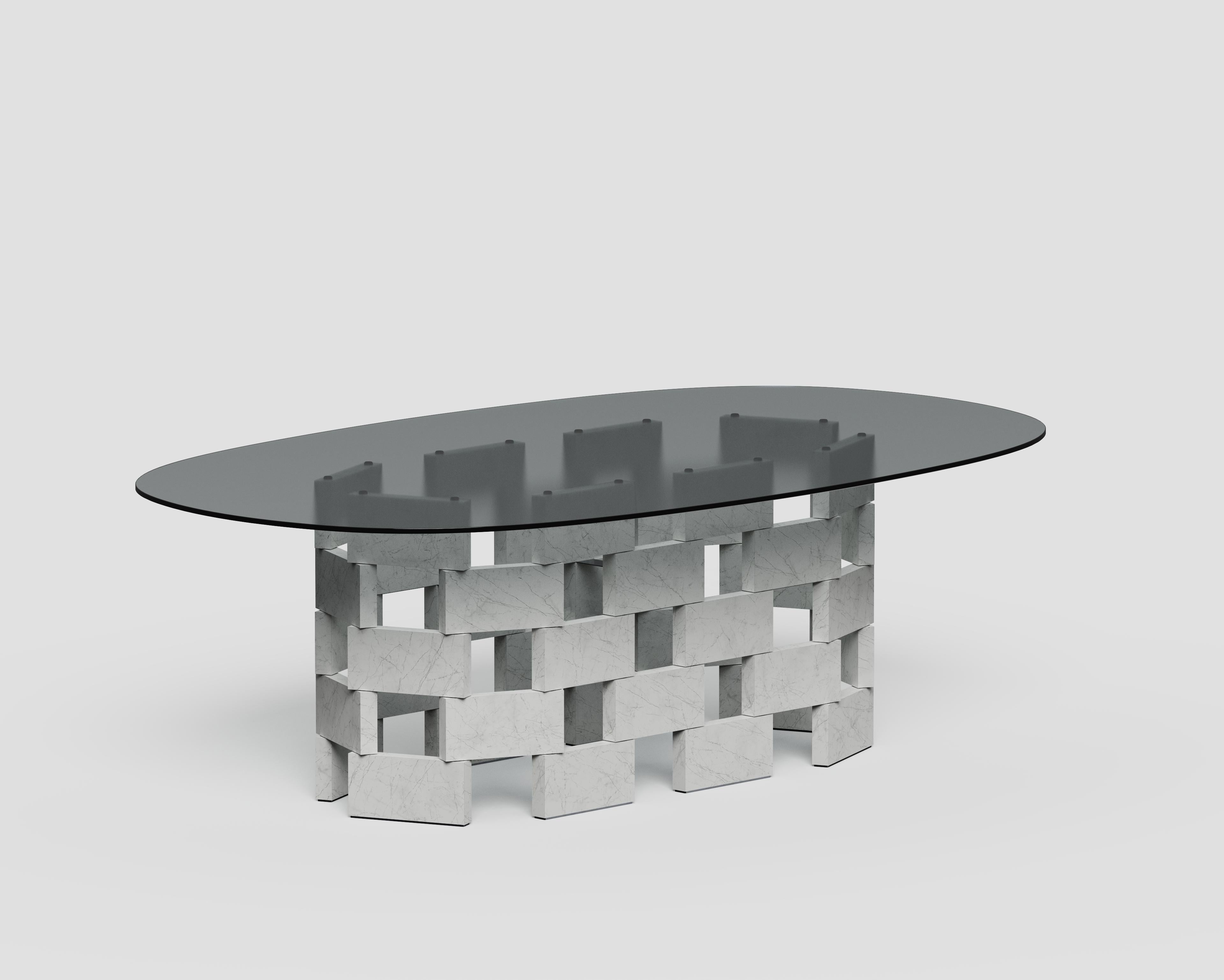 Opus Mod 1 Marble, Extrawhite Glass And Metal Dining Table by Antonio De Marco In New Condition For Sale In Geneve, CH