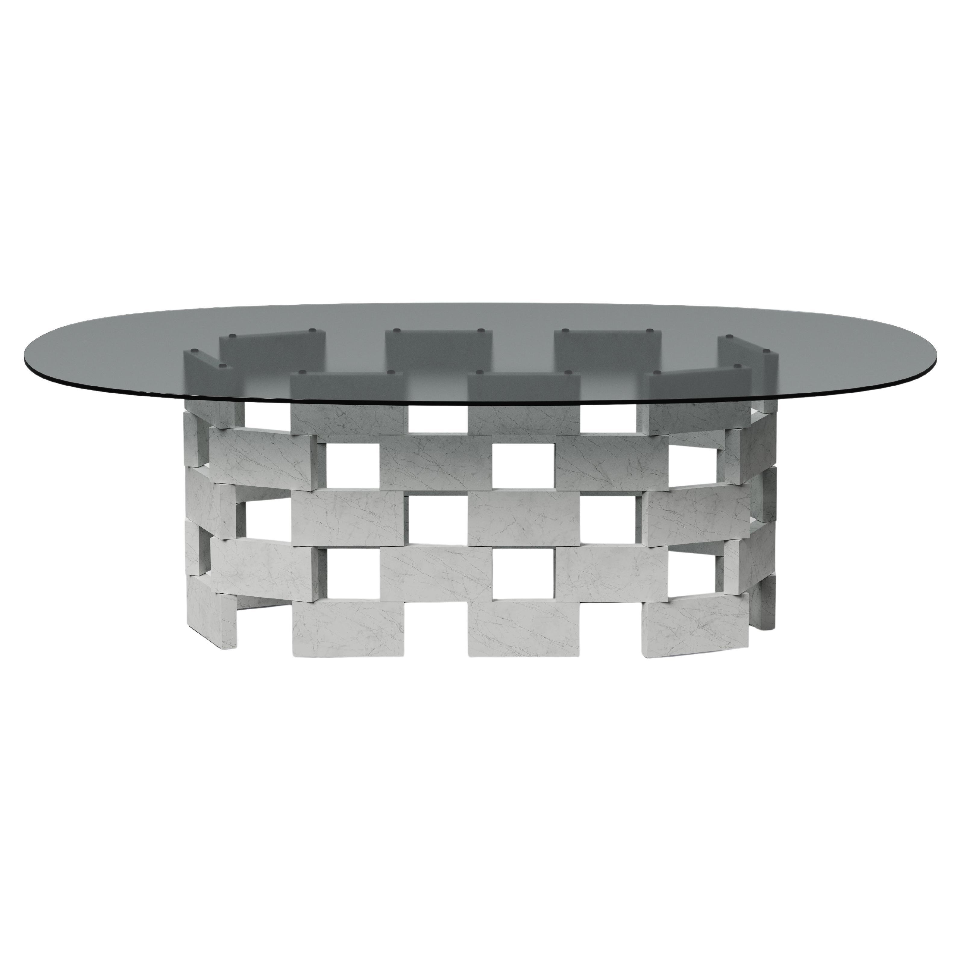 Opus Mod 1 Marble, Extrawhite Glass And Metal Dining Table by Antonio De Marco
