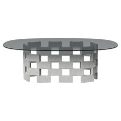 Opus Mod 1 Marble, Extrawhite Glass And Metal Dining Table by Antonio De Marco