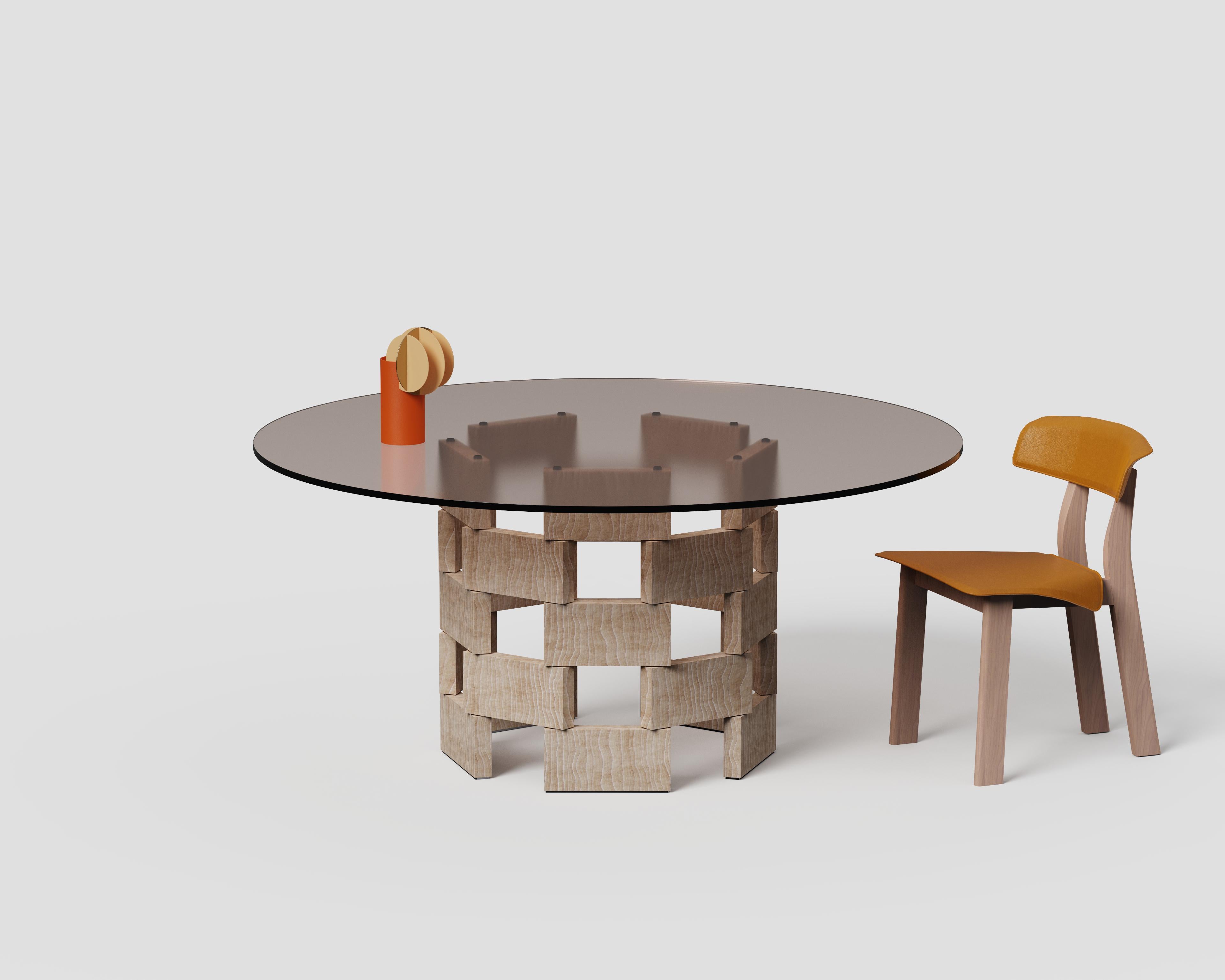 Polish Opus Mod 2 Travertino Rosso, Glass And Metal Dining Table by Antonio De Marco For Sale
