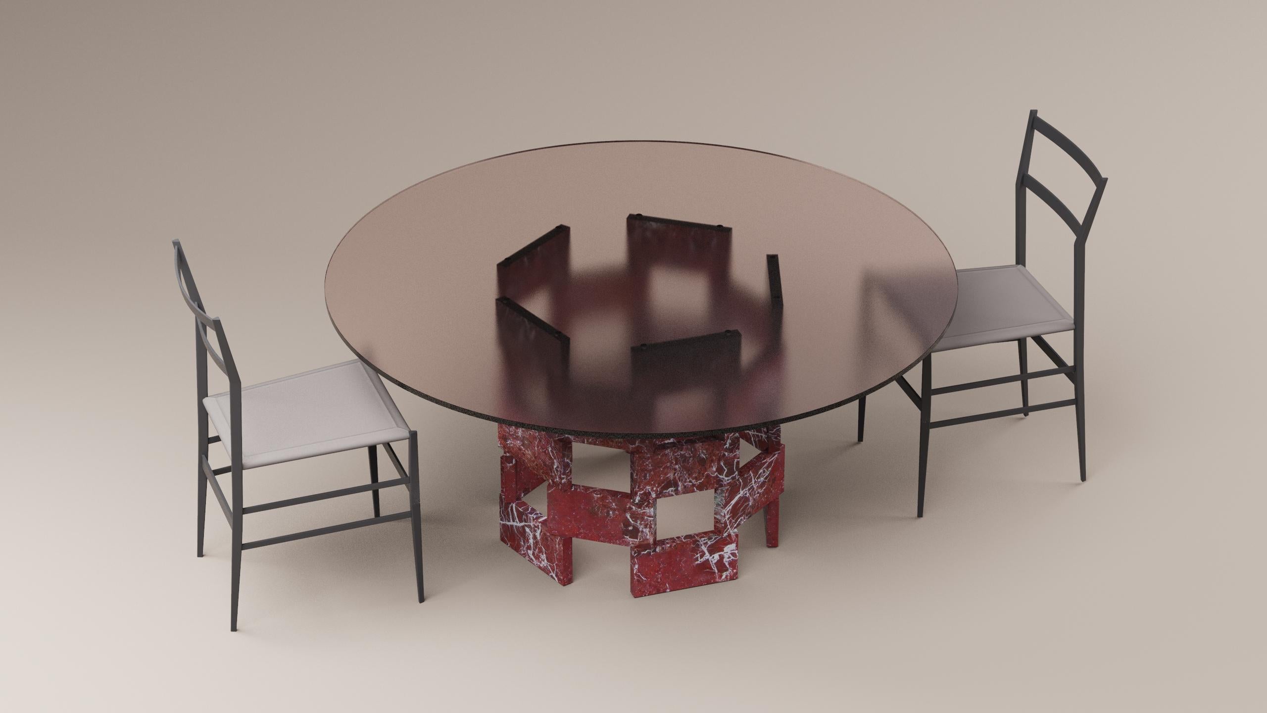 Other Opus Mod 2 Travertino Rosso, Glass And Metal Dining Table by Antonio De Marco For Sale