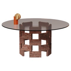 Opus Mod 2 Travertino Rosso, Glass And Metal Dining Table by Antonio De Marco