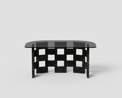 Oval Coffee Table with Dark Marble Base & Smoky Glass Top by Antonio De Marco