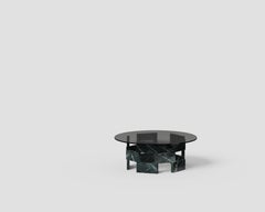 Round Coffee Table with Green Marble Base & Smoky Glass Top by Antonio De Marco