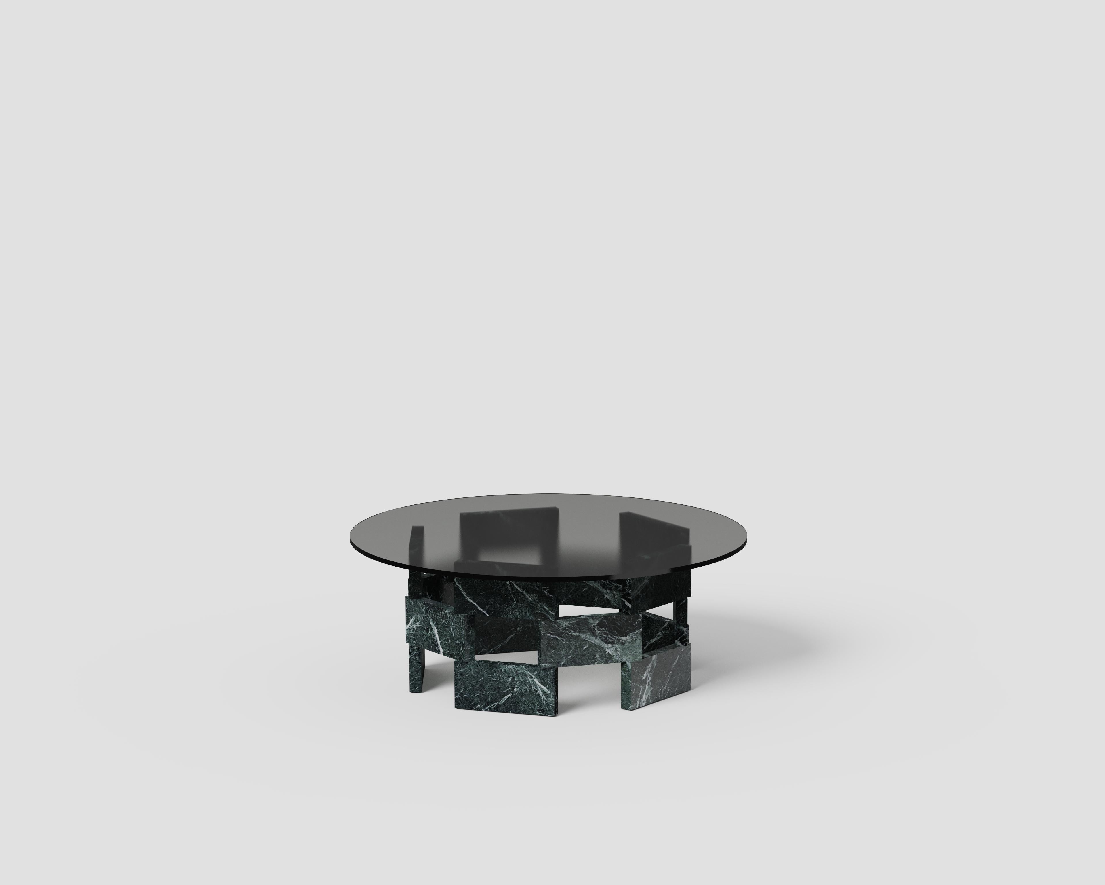 Polish Opus Mod 4 Marble, Extrawhite Glass And Metal Low Table by Antonio De Marco For Sale