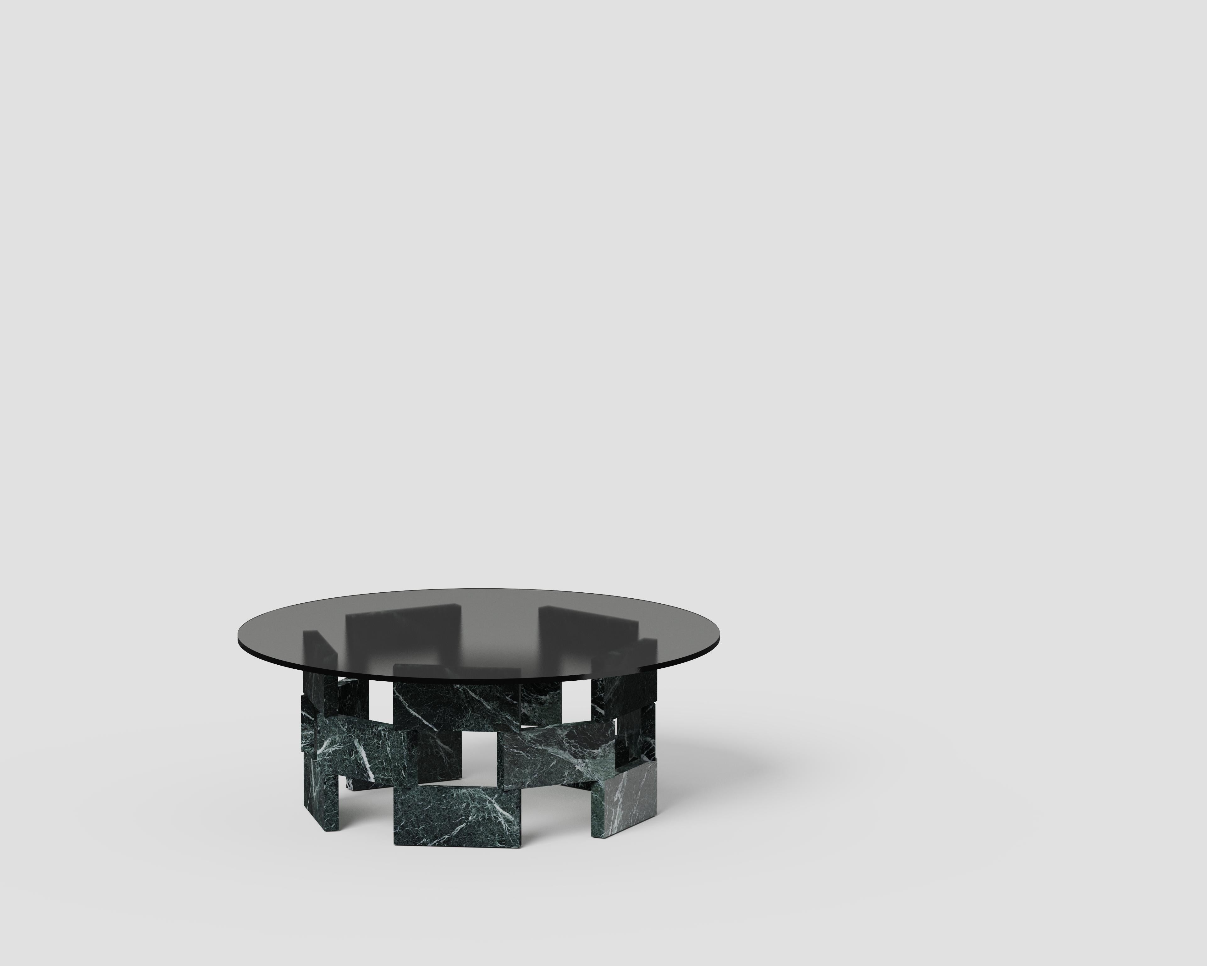 Other Opus Mod 4 Marble, Extrawhite Glass And Metal Low Table by Antonio De Marco For Sale