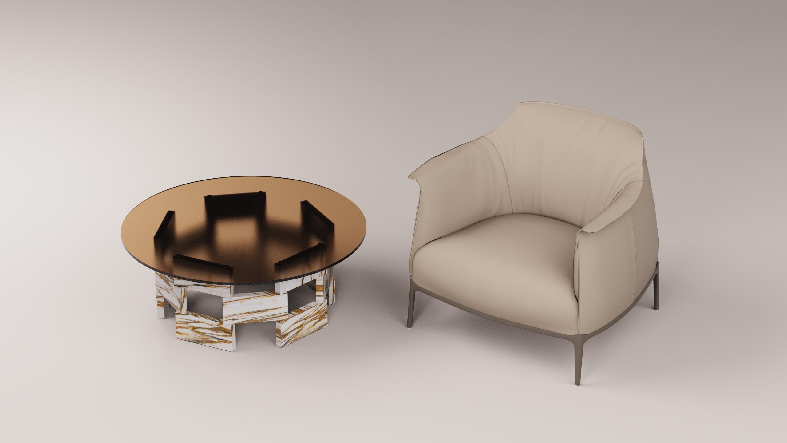 Contemporary Opus Mod 4 Marble, Extrawhite Glass And Metal Low Table by Antonio De Marco For Sale