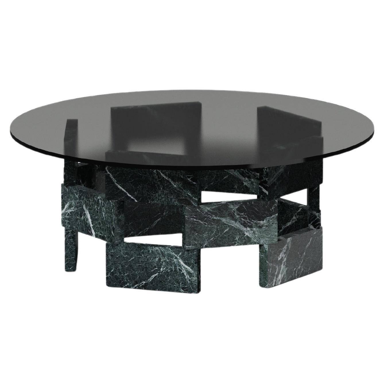 Opus Mod 4 Marble, Extrawhite Glass And Metal Low Table by Antonio De Marco